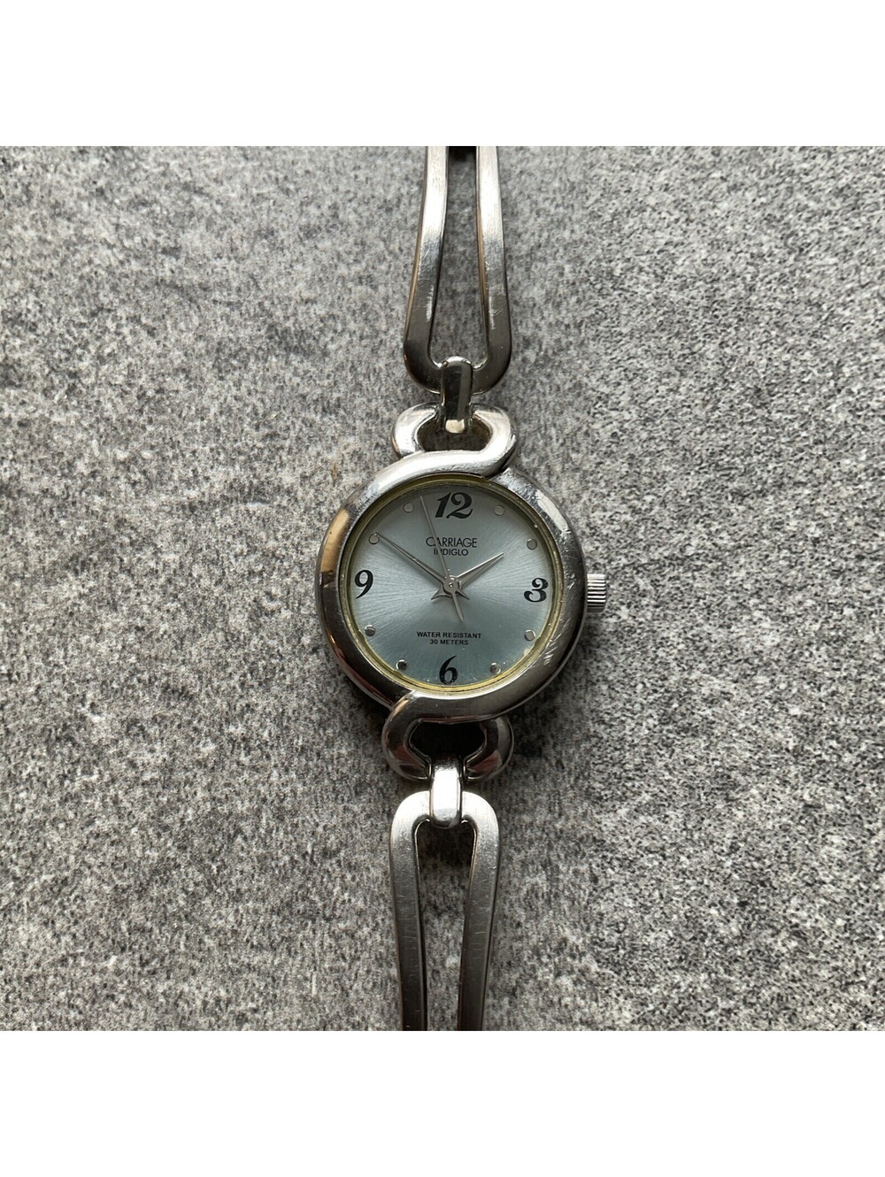 Carriage by Timex Womens Watch Silver Tone Case and Band Silver Indiglo Dial BF